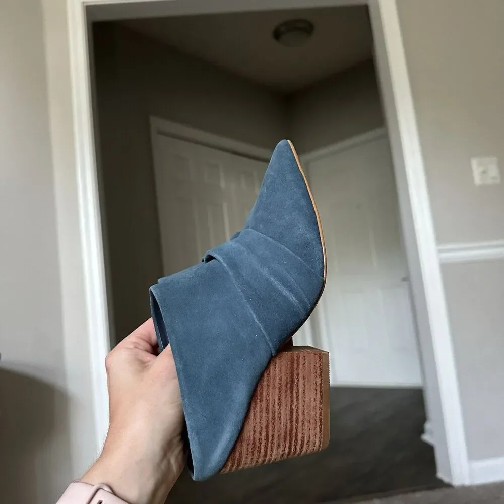 Able  local + global Blue Suede Leather Western Style Mules Sz 6 Made In Brazil